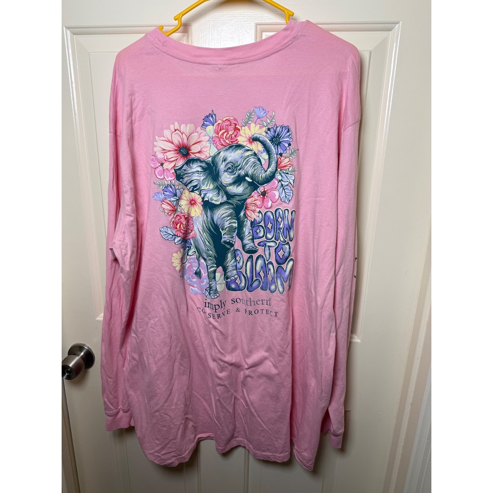 Simply Southern Born to Bloom Elephant Pink Long Sleeve Graphic Tee XXL